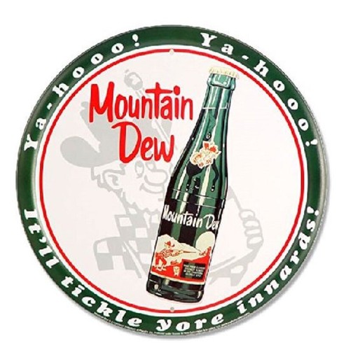 MOUNTAIN DEW ROUND TIN SIGN SODA POP TICKLE METAL POSTER WALL ART