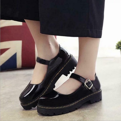 Womens round toe Lolita preppy Mary Jane Block Heel Buckle casual Shoes