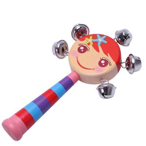 1 StüCk Baby Kinder Regenbogen Holzgriff Glocke Jingle Stick Shaker Rassel M9M3