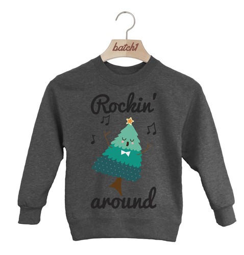 BATCH1 ROCKIN AROUND THE CHRISTMAS TREE NOVELTY XMAS KIDS SWEATSHIRT JUMPER