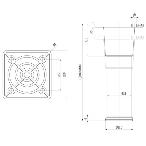 Möbelfüße ALFA H 60-150 mm Stützfüße Schrankfuß Möbelbeine Sockelfuß Metall