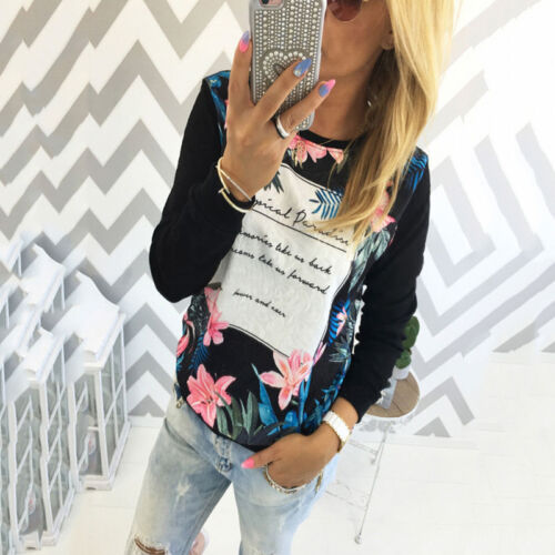 Womens Lady Long Sleeve Floral Print Casual Blouse Tops Loose T Shirt Pullover