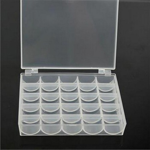 25 Spools Empty Bobbins Sewing Machine Bobbin Case Box Organizer Storage M9U5