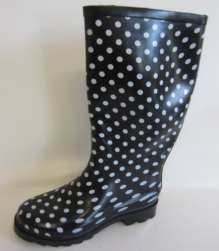 R5A Spot On X1R118 Kids Black Polka Dot Wellingtons 31cm Length