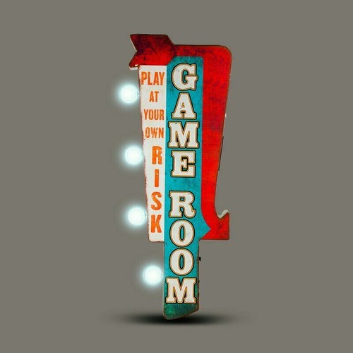 Game Room Double Sided Rustic Metal Marquee LED Light Up Arrow Sign Man Cave