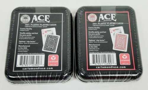 2 Decks Ace Authentic Plastic Playing Cards 1 Red Deck 1 Black Deck Sealed Tin