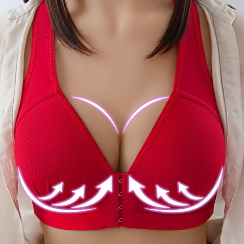 Women Ladies Front Fastening Push Up Bra Non Wired Comfort Soft Cup Sz 36-44 G