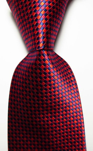 New Classic Checks Rouge Foncé Noir Jacquard Soie Tissée Hommes cravate cravate