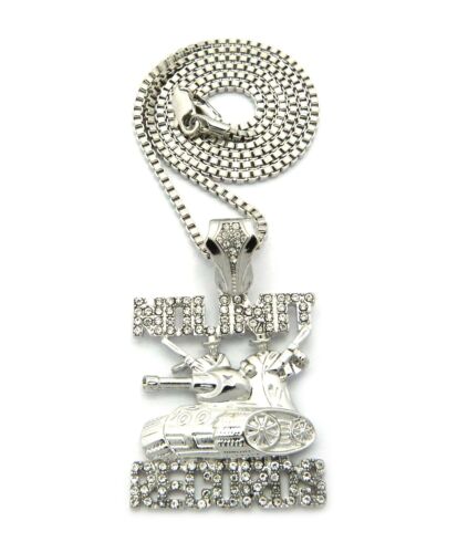 NEW ICED OUT NO LIMIT RECORDS PENDANT /&2mm//24/" BOX CHAIN NECKLACE XZ118BX