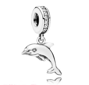 Do it yourself Dolphin européenne Zircon Crystal Charm Silver Spacer Beads Fit Collier Bracelet