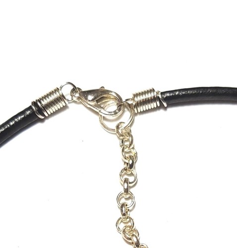 Black Real Leather Cord Choker Charm Necklace Pendant Retro Hippy Tibetan Silver