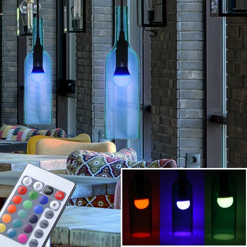 2er Set RGB LED Hänge Leuchten Ess Zimmer Flaschen Lampen Dimmer Fernbedienung