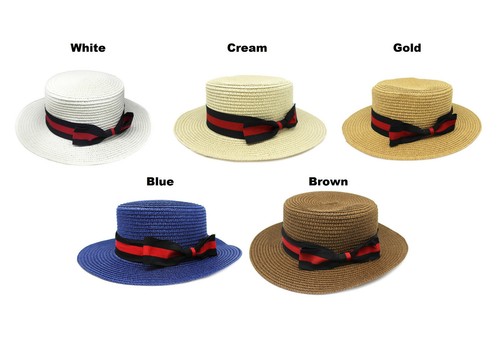 Mens Ladies Boater Skimmer Straw Hat Barbershop 1920s Gatsby Costume Cosplay
