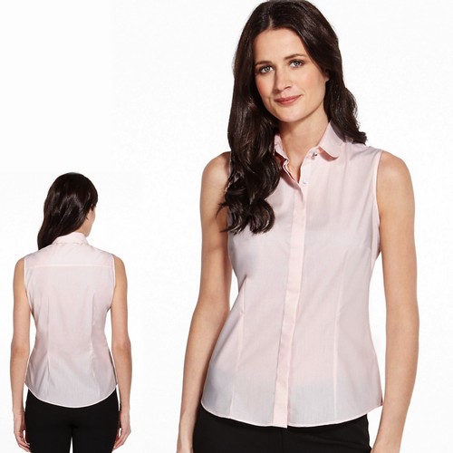 BLOUSE ~ Various Sizes ~ PINK M/&S Scalloped Collar SLEEVELESS SHIRT