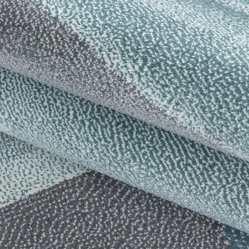 Modern Designer Teppich Geometrische Muster Kurzflor Grau Blau Weiß Meliert