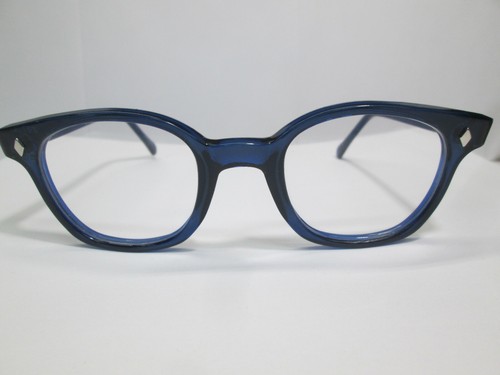Eyeglasses 60s Style Horn Rim Hipster Custom Blue Clear AO Glass 50 Hoya Large
