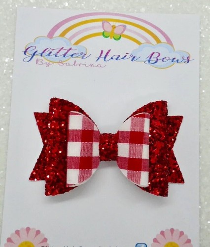 Red Gingham School Hair Bow Glitter Hair Bows School Bows
