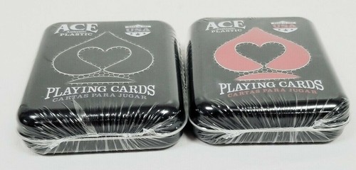 2 Decks Ace Authentic Plastic Playing Cards 1 Red Deck 1 Black Deck Sealed Tin