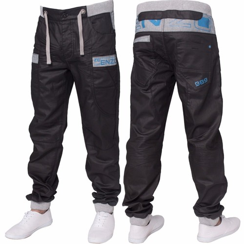 New ENZO Mens Cuffed Denim Joggers Jeans Black Blue Big King Sizes All Waists