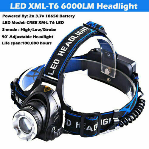 LED Zoomable Headlight Torch T6 Headlamp Head Light Lamp 18650 Battery UK POST