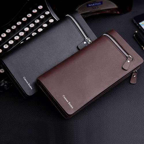 HOMME EN CUIR DEUX VOLETS ID Card Holder Portefeuille long porte-monnaie embrayage Zipper Portefeuille