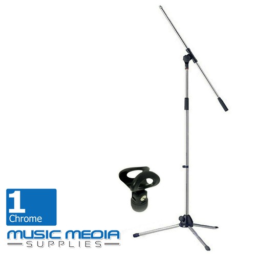 Adjustable Chrome Floor standing Microphone mic stand with boom incl Clip Holder