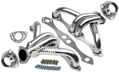 BLOCK HUGGER SHORTY STAINLESS STEEL HEADERS,STRAIGHT PLUG,SBC 262-400 V-8,1-5//8/"