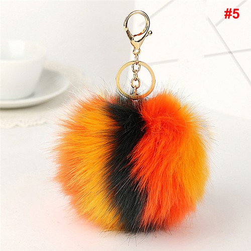 Rabbit Fur Fluffy Pompom Ball Handbag Car Pendant Charm Key Chain Keyrings FG