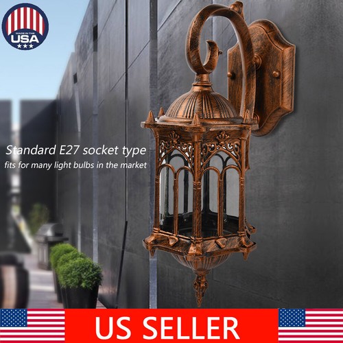 Retro Exterior Wall Light Fixture Aluminum Lantern Outdoor Garden Lamp Sconce US
