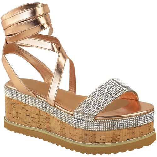 Womens Ladies Flatforms Sandals Diamante Sparkly Lace Up Shoes Platforms Size UK