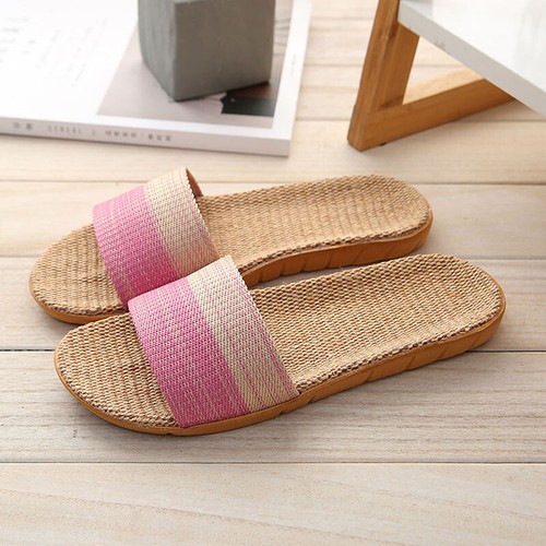 Men Women Flax Tatami Slippers Comfy Open Toe Home Couple Slip On Flat Shoes