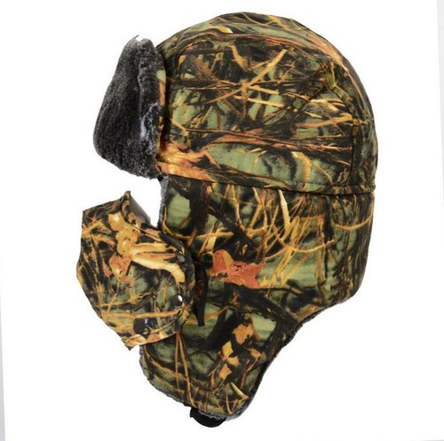 Men Winter Trooper Hat Camo Hunting Ushanka Snow Earflap Cap Windproof Mask