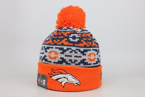 Denver Broncos Retro Chill Orange Navy Blue White New Era Cuffed Pom Skully