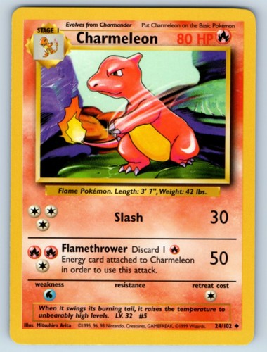 Base Set Unlimited Charmeleon 24//102 Pokemon Trading Card Light Play