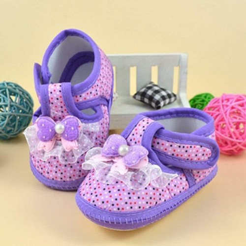 Super Beautiful Dream Purple Baby Girl Shoes Bow Pearl Slip Light Soft Crib Shoe