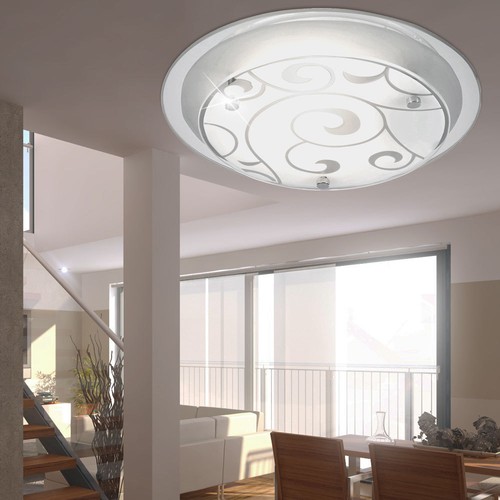 RGB LED Glas Decken Lampe rund Wohn Zimmer Leuchte Blätter Muster FERNBEDIENUNG