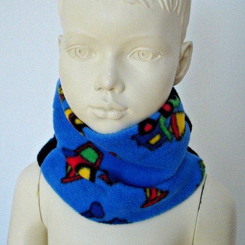 Infant boys blue truck digger tractor NECK WARMER fleece scarf nursery toddler