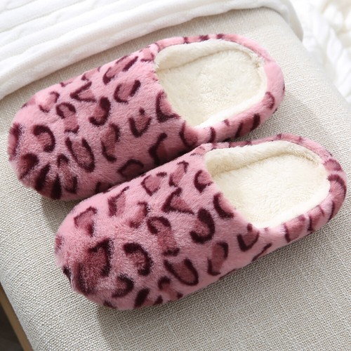 Damen Leopardenmuster Hausschuhe Flache Unterseite Weich Home Schuhe Innen