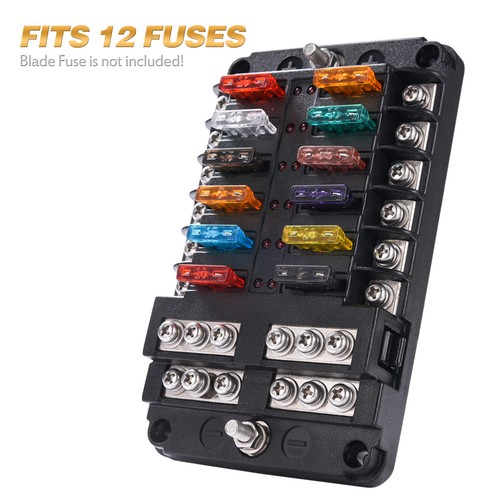 MICTUNING 12V Blade Fuse Box Holder Block 250A 12-Circuit Waterproof ATC ATO