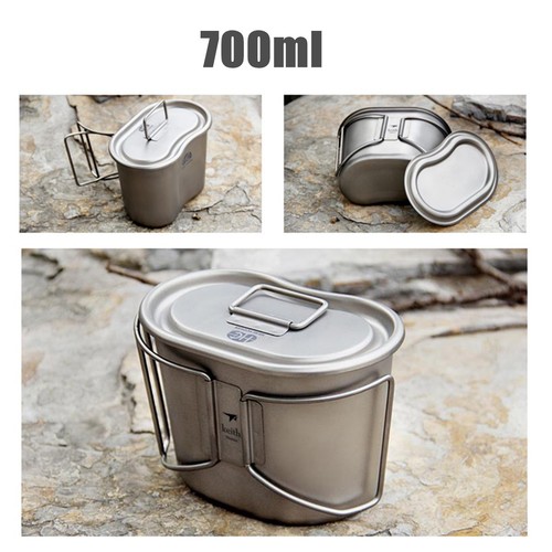 Army Titanium Canteen Water Bottle Cup Pot Camping Hiking Tool Set 1.1L+0.7L U