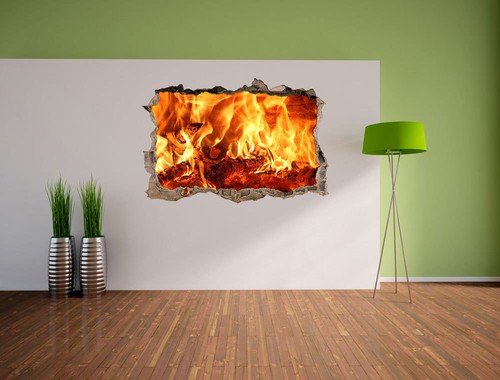 3D-Look Durchbruch Wandtattoo Aufkleber-Sticker brennendes Holz
