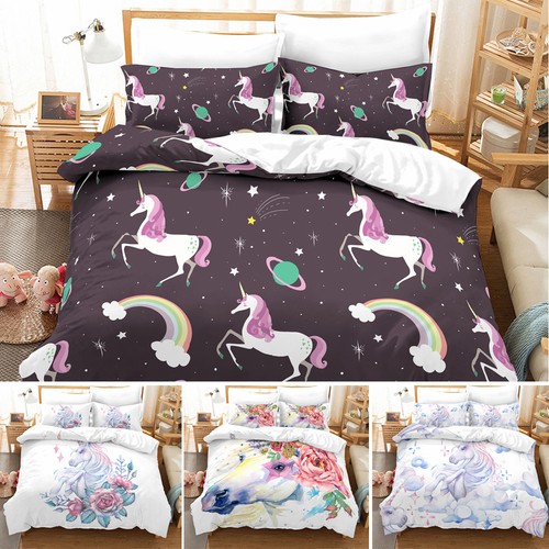 Unicorn Bedding Set Cartoon Print for Kids Duvet Cover with Pillowcases Cover