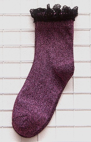Japanese Soft Glitter Sparkly Preppy Ankle Socks With Lace Top Gift 1 Pair