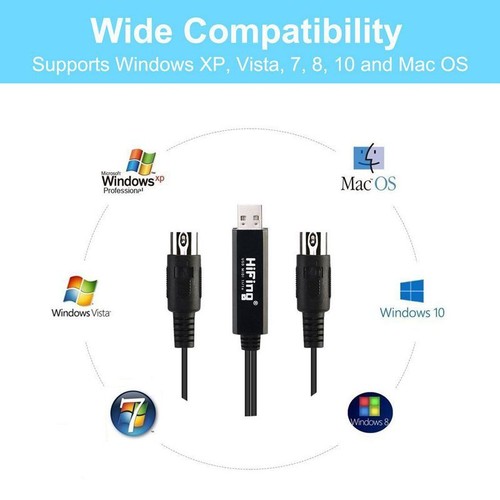 HiFing USB IN-OUT MIDI Interface Konverter Adapter mit 5-PIN DIN MIDI Kabel D2
