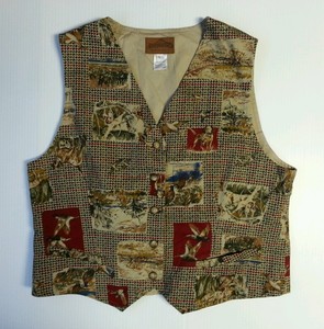PENDLETON-Womens-Tally-Ho-Hunt-Scene-Ducks-Dogs-Print-Color-Cotton-Vest-L