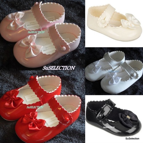 Baypods Baby Girl Patent Landau Chaussures-rose//crème//rouge//blanc-Made in England-Neuf