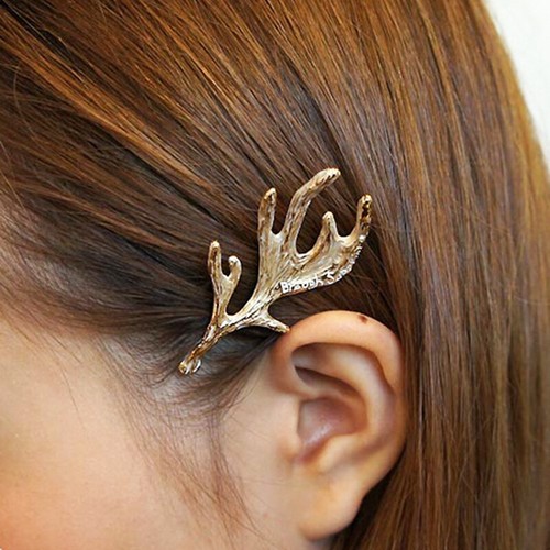 1x Ladies Girls Hair Clip Clasp Pin Gold Reindeer Antlers Wedding Christmas Gift