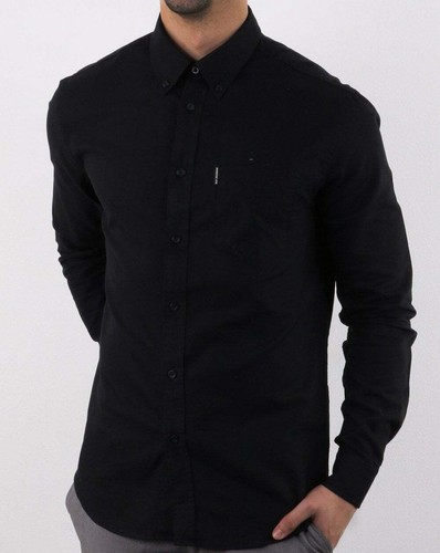 cotton button down long sleeve Ben Sherman Oxford Shirt in Black