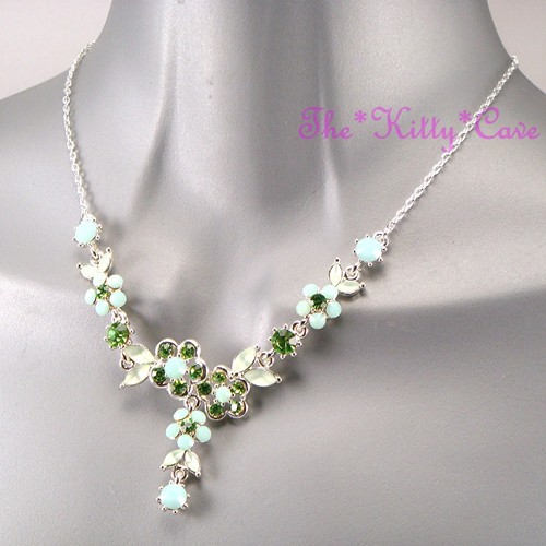 Deco Vintage Plata Verde Hollywood Prom Floral Collar C Cristales Swarovski