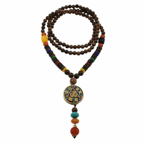 VINTAGE ETHNIQUE en BOIS de perles Collier pendentif fait main Bijoux Bohême